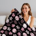 thumbnail image 5 of Pink Pumpkins Fall Fleece Throw Blanket for Couch, Autumn Thanksgiving Botanical Black Microfiber Flannel Blanket for All Season, Lightweight Soft Throw Blankets for Women, Girls, Adults, 50"x80", 5 of 9