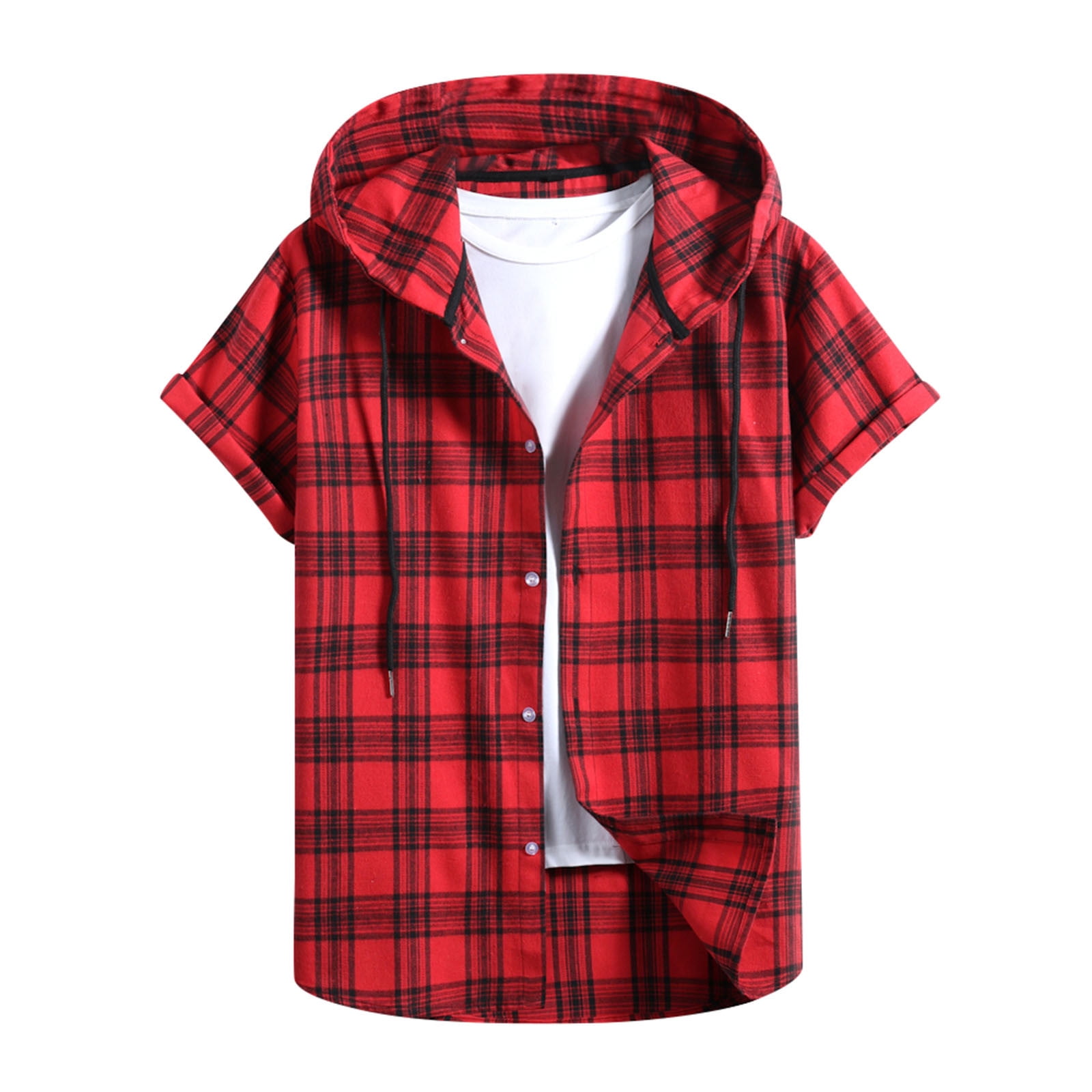 Coolred-Men Patched Hood Summer Active Casual Short-Sleeve Top Shirt 