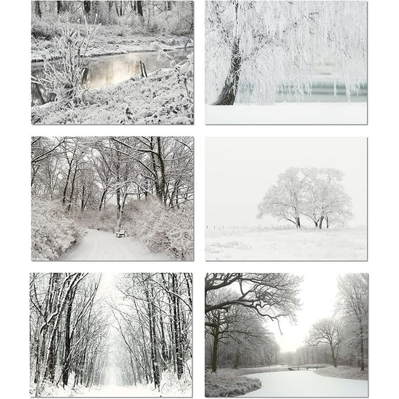 Small World Greetings Winter Scenes Cards 12 Count - Blank Inside with Envelopes - A2 Size (5.5”x4.25”) - Happy Holidays, Christmas, Winter Events, and More