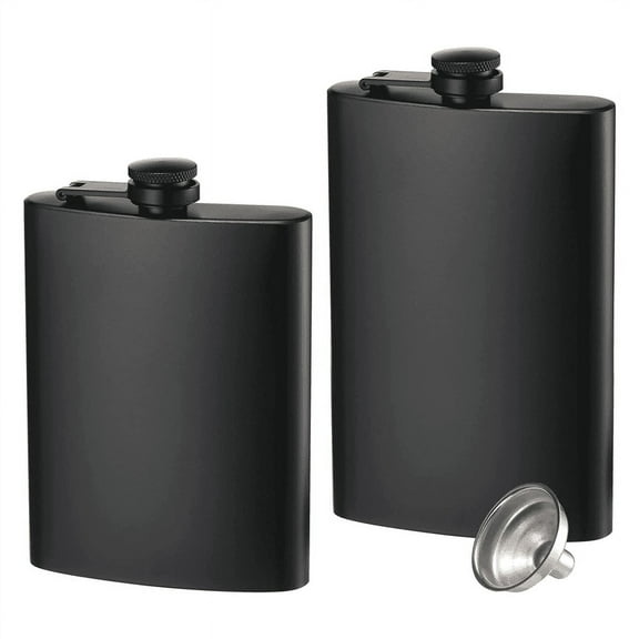 2 Pack Hip Flasks for Liquor, 8 Oz Stainless Steel Leakproof Thin with Funnel Men & Women (Matte Black)