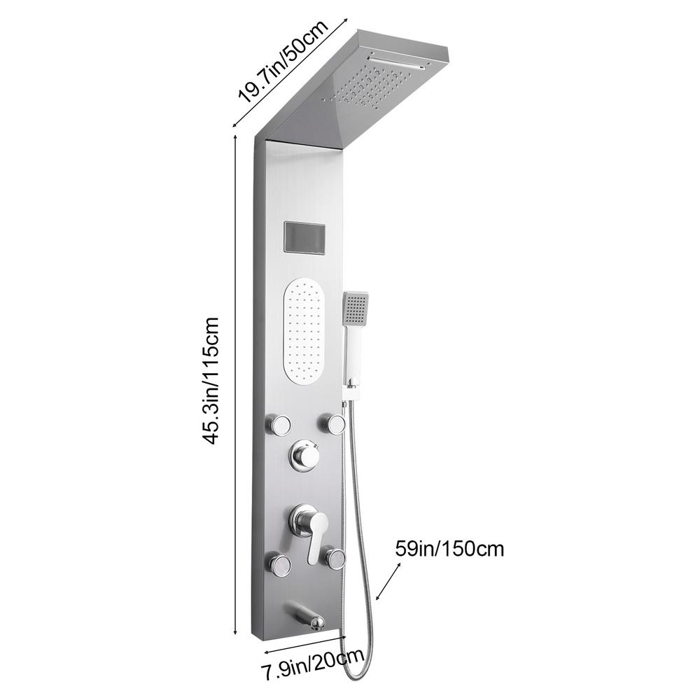 Xianers Stainless Steel Shower Panel Tower System,LED Rainfall Waterfall Shower Head Faucet Rain Massage System with Body Jets, Brushed Nickel