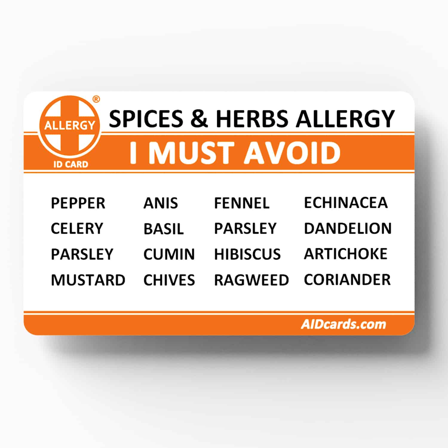 Allergy ID Card Spices & Herbs Allergy
