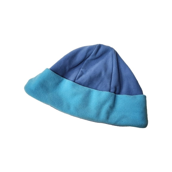 Women's 2 Tone Blue Fleece Beanie Cuffed Stocking Cap Hat