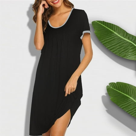 

Women s Fashion Casual Solid Pleated Round Neck Patchwork Nightdress Dress Note Please Buy One Size Larger