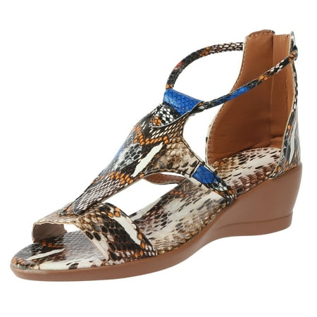 

HGWXX7 Sandals For Women Summer Zip Back Hollow Out Wedge Sandals For Womens Casual Open Toe Sandals Summer Dressy Beach Zipper Roman Platform Sandals