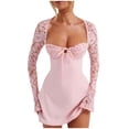 thumbnail image 1 of Vestido sexy de encaje sin espalda y manga larga con cuello en V y mangas acampanadas para mujer, estilo europeo, tallas S-M-L, 1 of 4