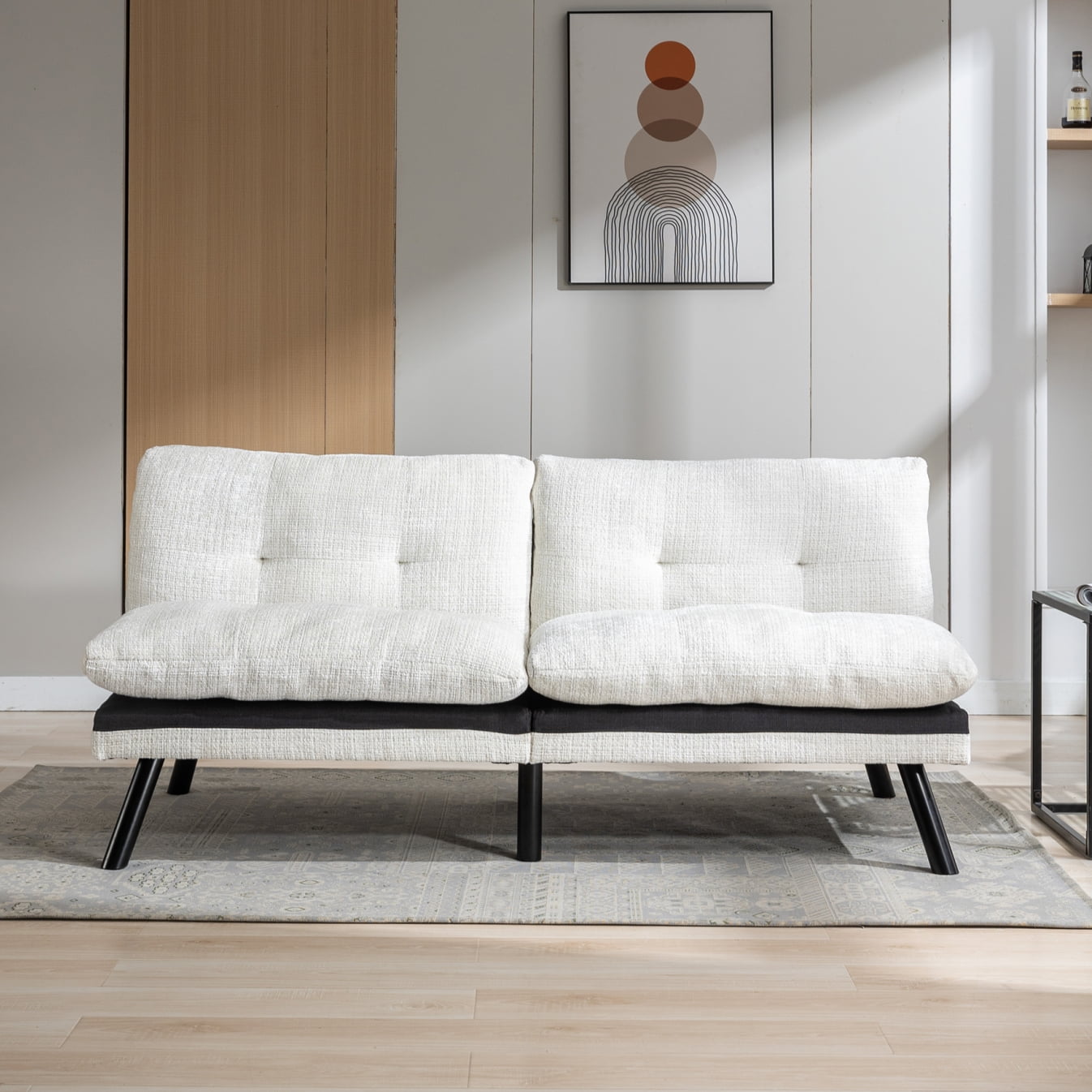 YYAo Convertible Futon Sleeper Sofa, Breathable Adjustable Lounge Couch with Metal Legs for Compact Living Space, Apartment, Dorm, Creamy White YYAo Convertible Futon Sleeper Sofa, Breathable Adjustable Lounge Couch with Metal Legs for Compact Living Space, Apartment, Dorm, Creamy White