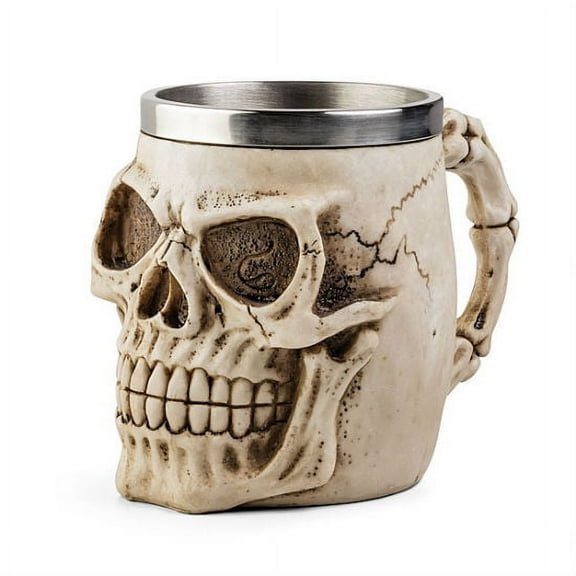 Ebros Alien Skull Coffee Mug Skeleton Resin Drinking Cup Stainless Steel Rim