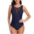 thumbnail image 2 of LEKWK One Piece Swimsuit Women High Neck Mesh Insert Tummy Control Modest Bathing Suit for Family Pool Party Summer Vacation Wear, 2 of 8