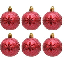 CuiLiyq 6 PCS Vintage Christmas Ornaments for Tree Decorations, 2.36 Inch Shatterproof Snowflake Relief Christmas Ball, Plastic Balls for Home Holiday Wedding Party Decoration (Red)