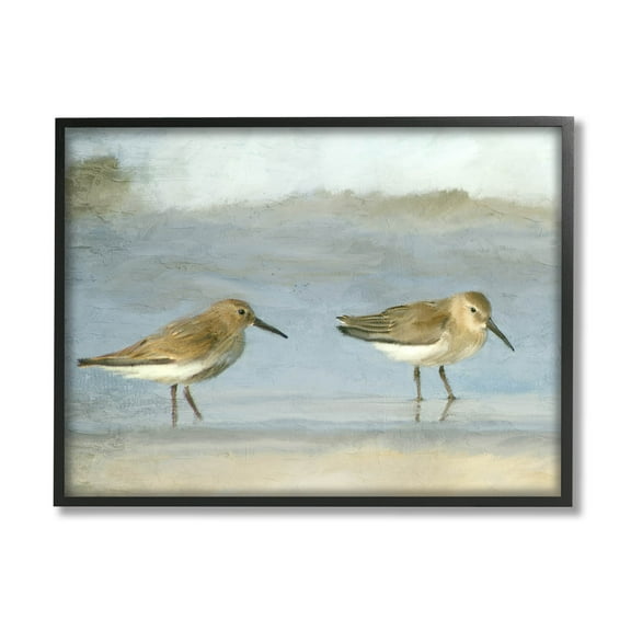 Stupell Industries Two Sandpipers Stepping Beach Shore Painting Black Framed Art Print Wall Art, Design by Kim Allen