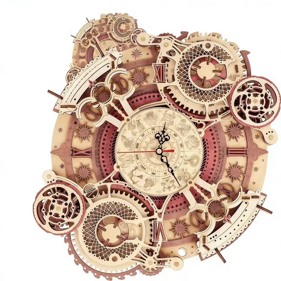 3D Wooden Puzzles for Adults-Wooden Clock Puzzle Kit-Wood Model Kits to Build for Adults-Zodiac Wall Clock