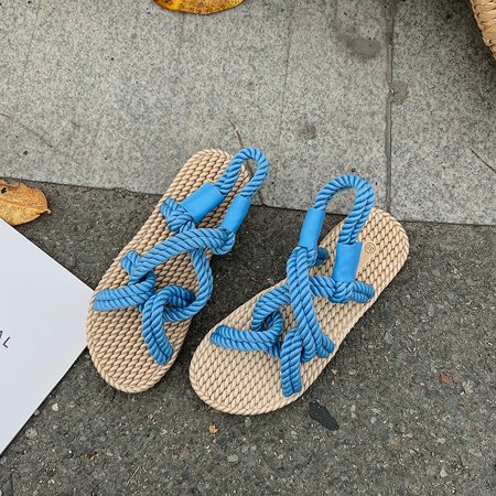 

Sandals women‘s hemp rope woven 2024 summer new handmade straw shoes Joker outdoor Roman beach sandals wholesale