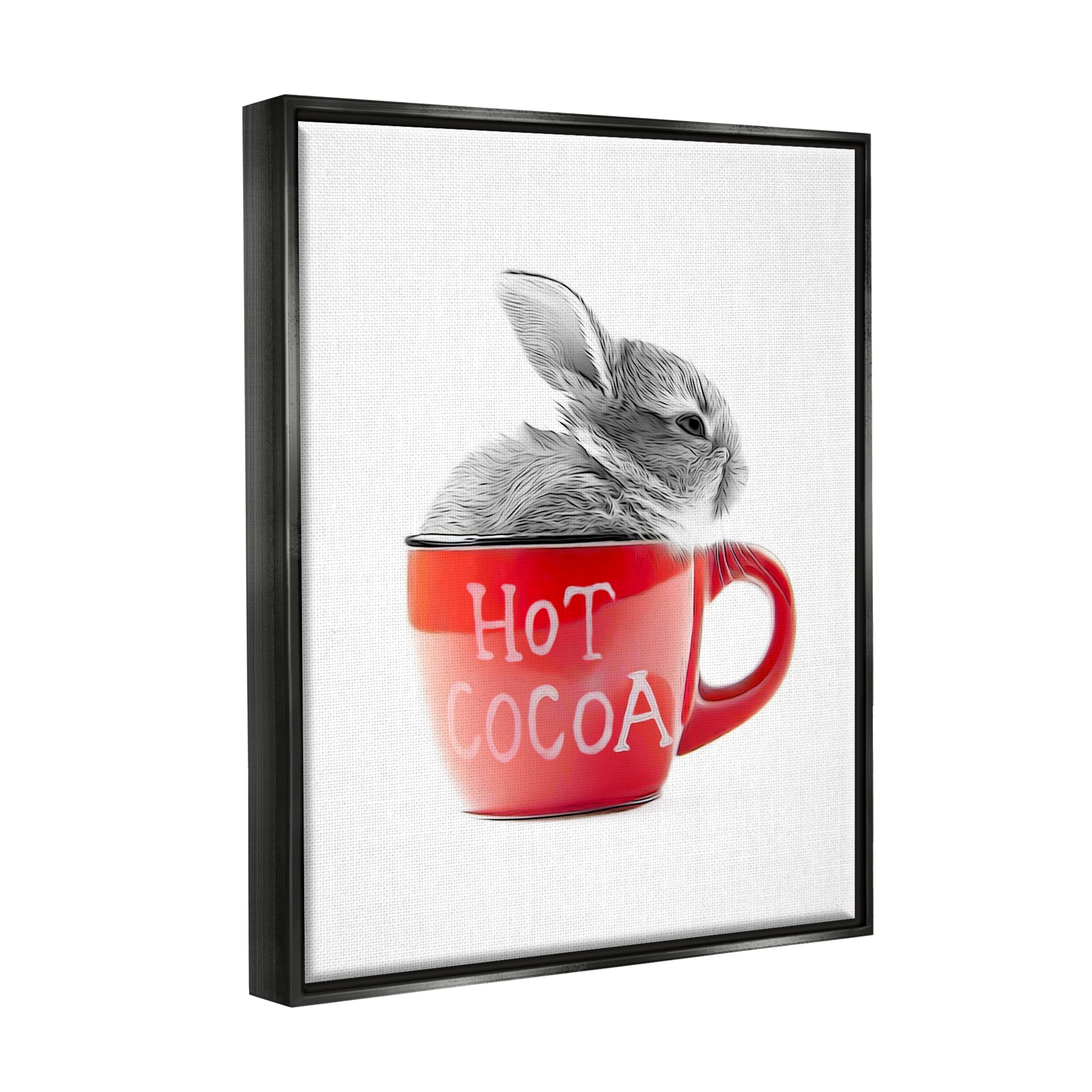 Stupell Industries Bunny in Red Mug Animals & Insects Painting Black Floater Framed Canvas Art Print Wall Art, 25 x 31