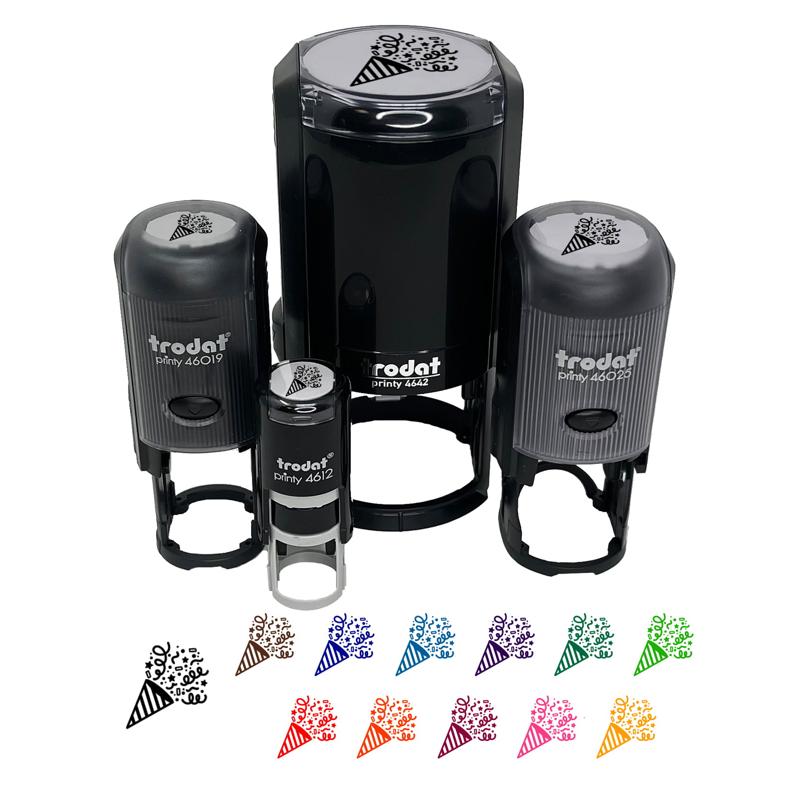 Party Popper with Confetti Self-Inking Rubber Stamp Ink Stamper - Black Ink - Mini 1/2 Inch