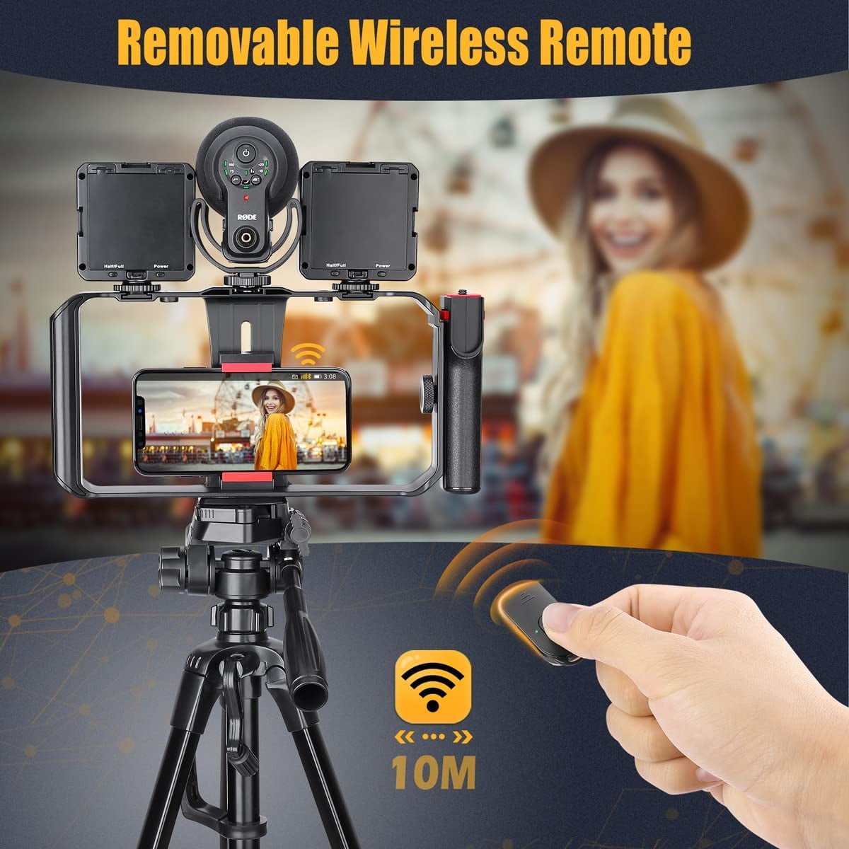 Smartphone Video Cage Rig Filmmaking Vlogging Case Phone Stabilizer Tripod Mount with Wireless Remote Shutter Fits for All iPhone and Android Smartphones