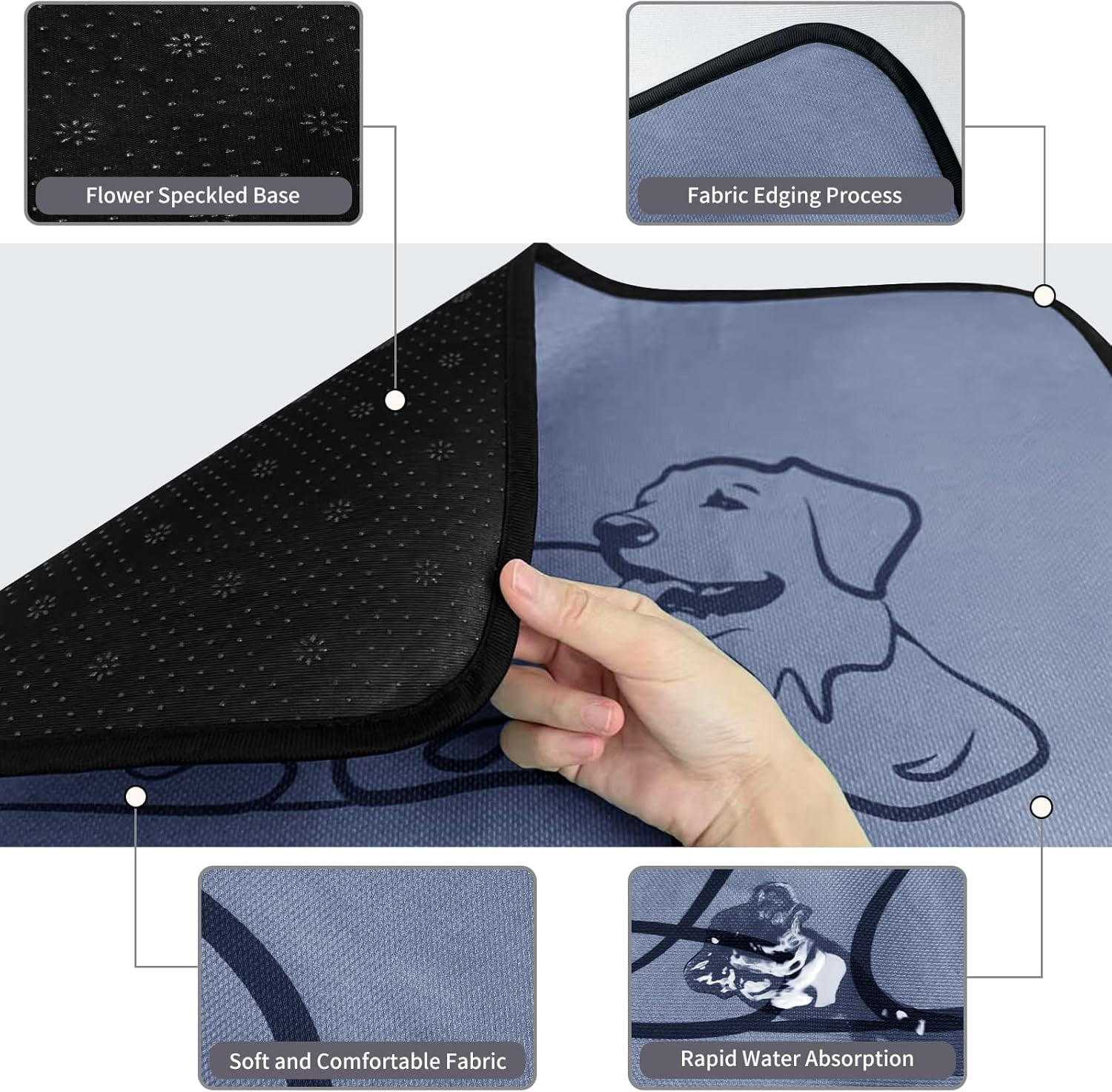 JJEAN-4 Pack Washable Pee Pads for Dogs 18"x24", Reusable Training Puppypads Absorbency Non-Slip & Leak-Proof for Pet Whelping Box Playpen Crate Sofa Bed Floors (Gray)