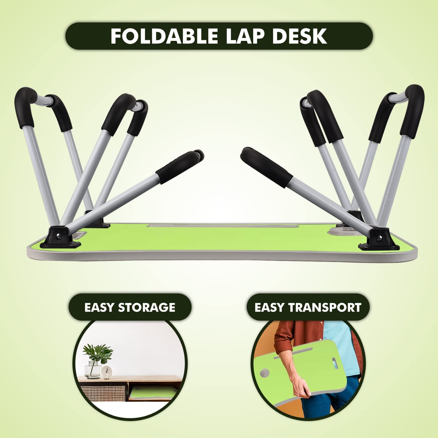 Folding Lap Desk for Bed and Sofa - Portable Wide Surface Bed Desk with Built-in Cup Holder and Tablet or Phone Slot for Working, Studying, Eating, and Watching Movies (Green)