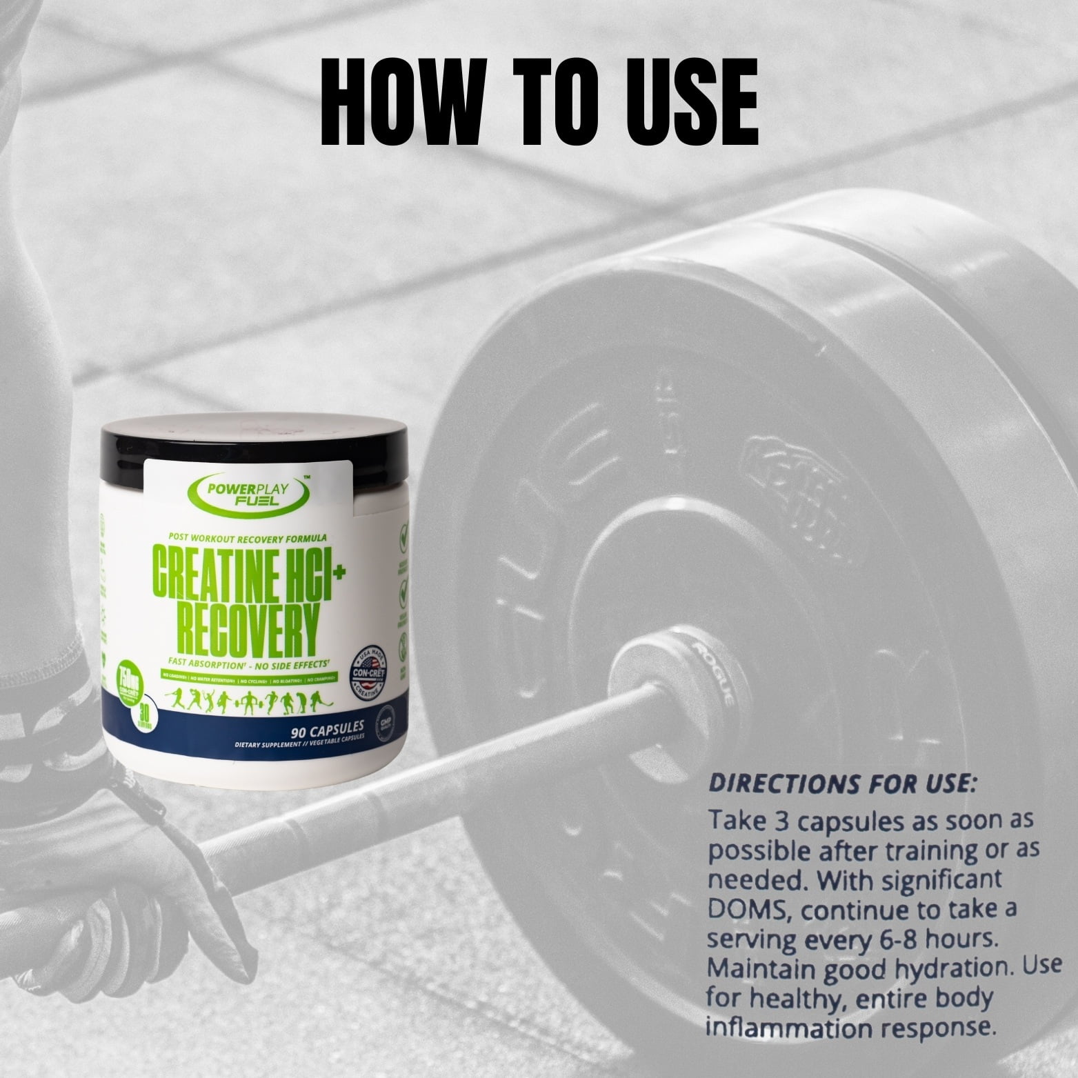 POWER PLAY FUEL CON-CRĒT® Creatine HCl Recovery Capsules, 90 Capsules