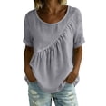 thumbnail image 7 of Lutiedan Womens Short Sleeve Tops Cotton Linen Crew Neck Pleated T-Shirts Summer Casual Loose Fit Vacation Shirts, 7 of 7