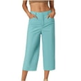 thumbnail image 2 of Capri Pants for Women Spring Summer Wide Straight Leg Relaxed Fit Capris with Pockets Business Casual Work Pants, 2 of 5