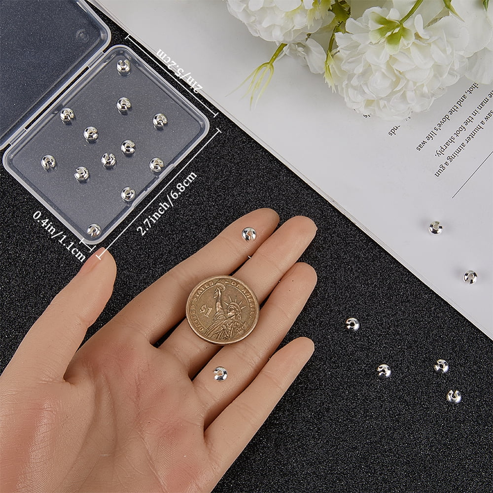 1box 30Pcs 925 Sterling Silver Crimp Beads Covers Flat Round Silver 5.5x4mm Hole: 1.8mm