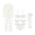 thumbnail image 1 of Women Push Up Bras Set Lace Lingerie Bra and Thong and Garter and Stocking and Robe 5Pcs, 1 of 5