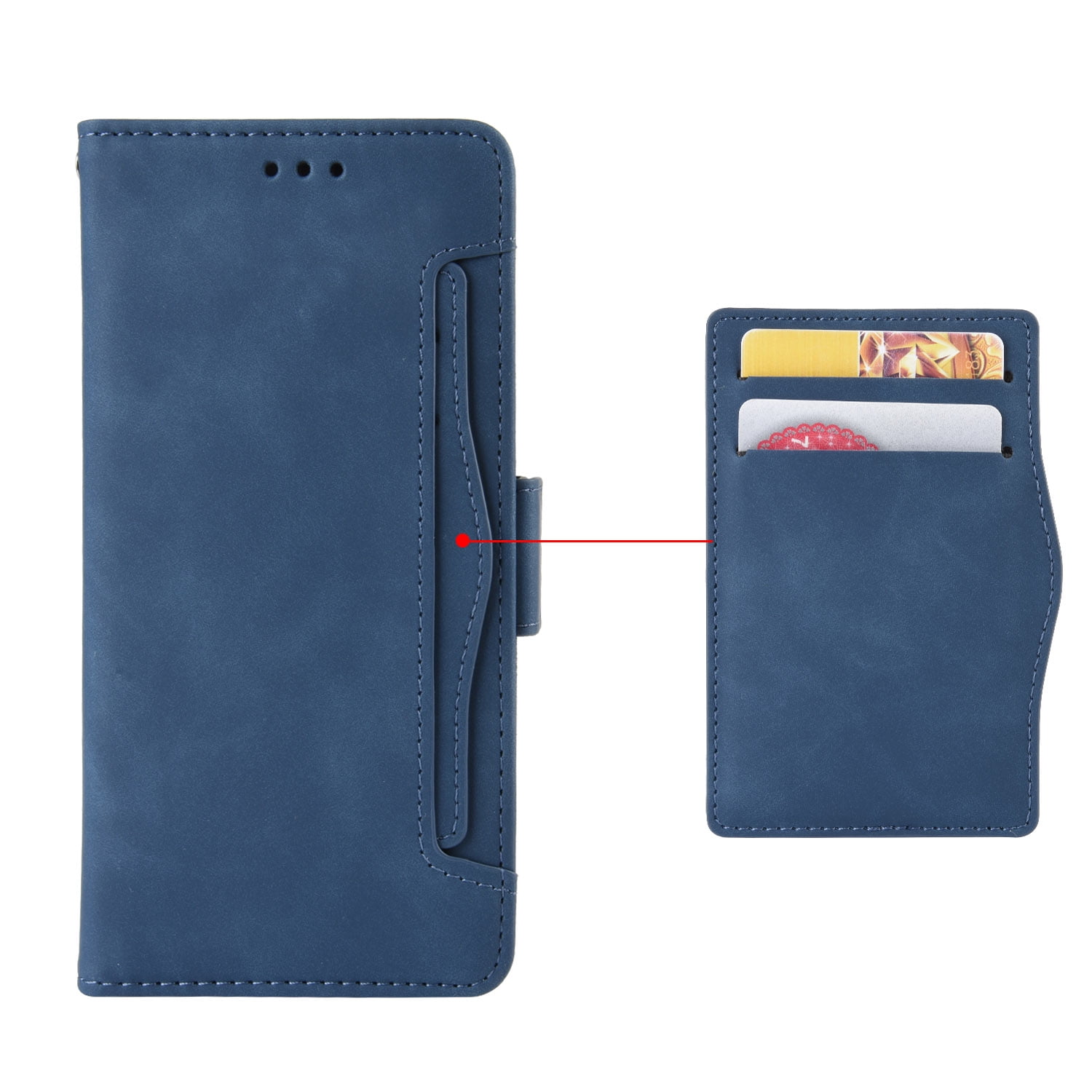  HOUCY Wallet Case for iPhone 14/14 Max/14 Pro/14 Pro Max,  Ultra-Thin Multi-Card Zippered Leather Case, Flip Cover with Card Slot  Bracket Shockproof Protective Case (Color : Blue, Size : 14 Pro