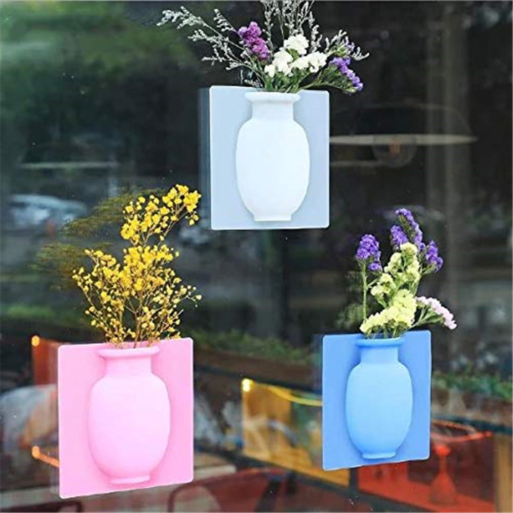 Magic Rubber Silicone Floret Bottle Sticky Flower Wall Hanging Vase Home Decor 