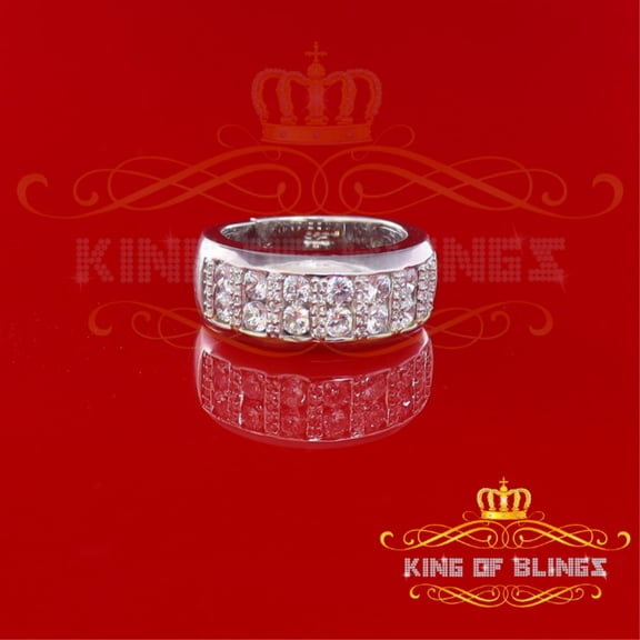 King of Bling's 3.00ct Cubic Zirconia White Silver Round Men's Adjustable Ring From SZ 8 to 10