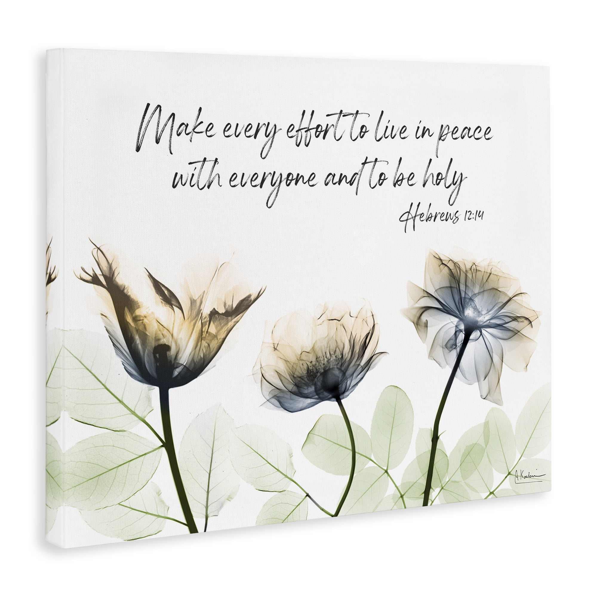 Stupell Industries Live In Peace Floral Religious Painting Gallery Wrapped Canvas Art Print Wall Art, 20 x 16
