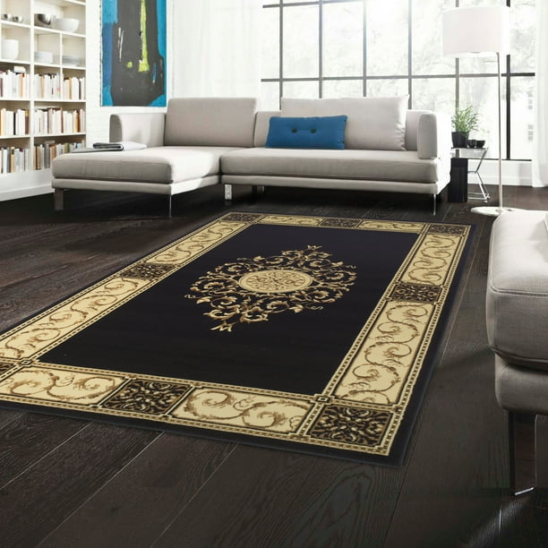 Impressions Medallion Classic Formal Traditional Area Rug, Black