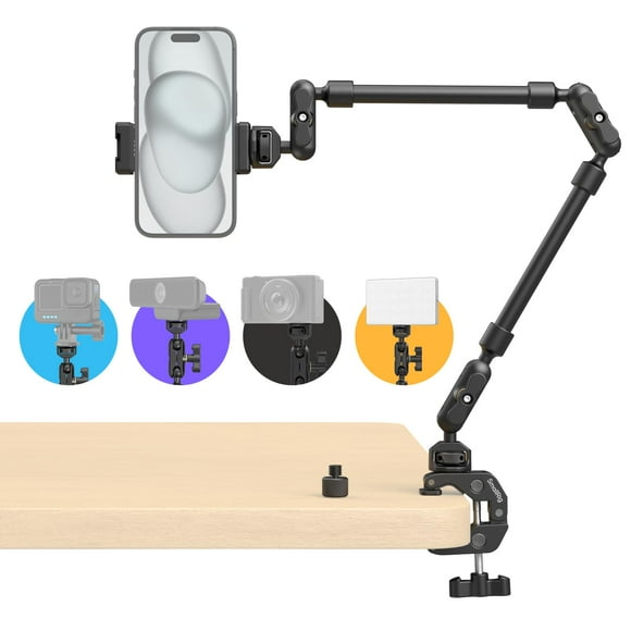 SMALLRIG 22" Magic Arm w Clamp, Overhead Phone Mount, Flexible Desk Camera Mount, Articulating Friction Boom Arm w Thread Adapter, for POV Shot, Light