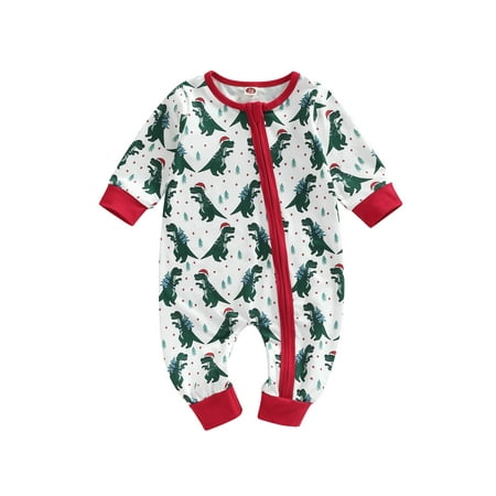 

Nituyy Christmas Baby Girl Boy Dinosaur Jumpsuit Zip Up Romper Bodysuit Fall Outfits