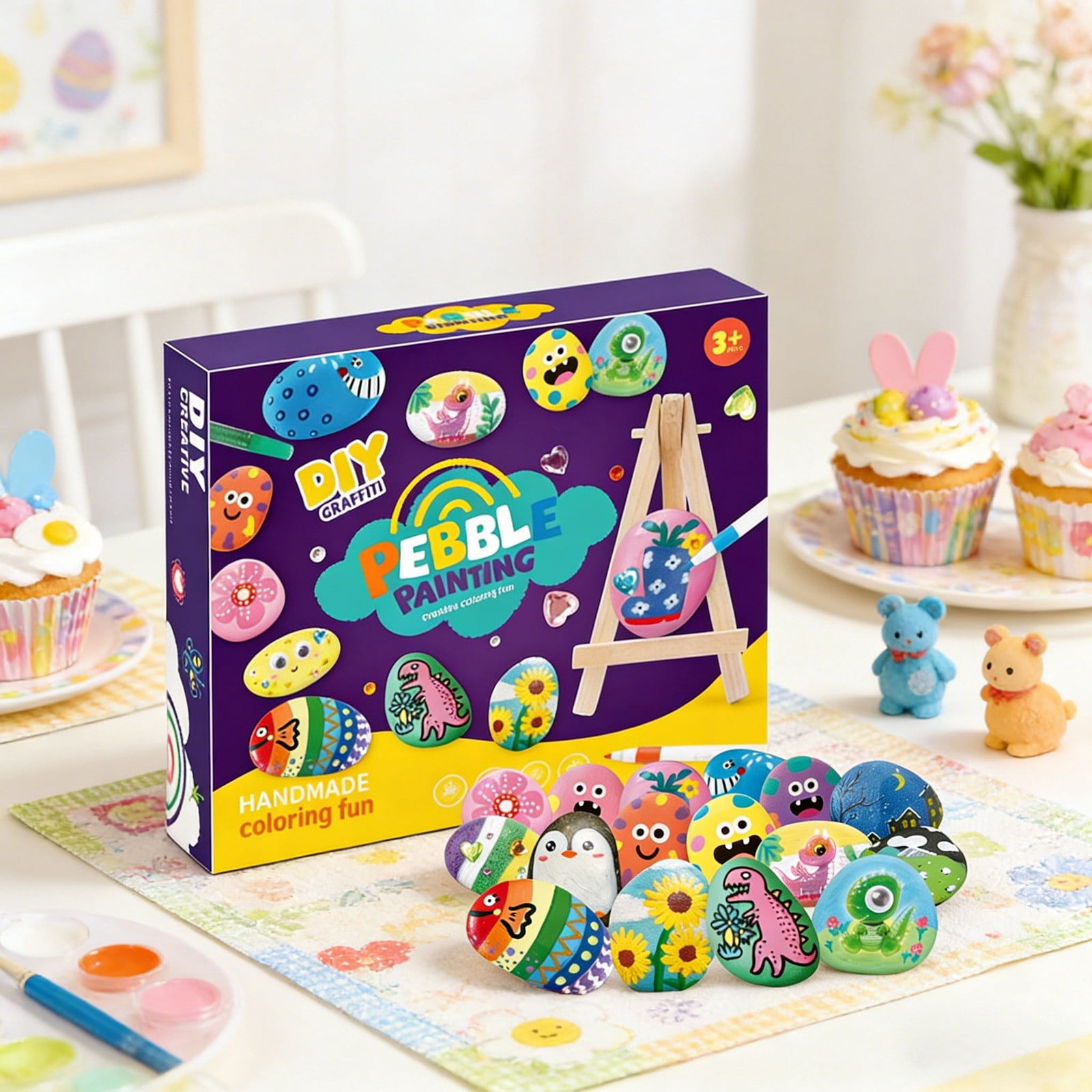 National Geographic Easter DIY Rock Painting Kit, Art and Craft Supplies, Paint and Decorate River Stones, Creative Activity for Outdoor Play, Easter Basket Stuffers Birthday Gift