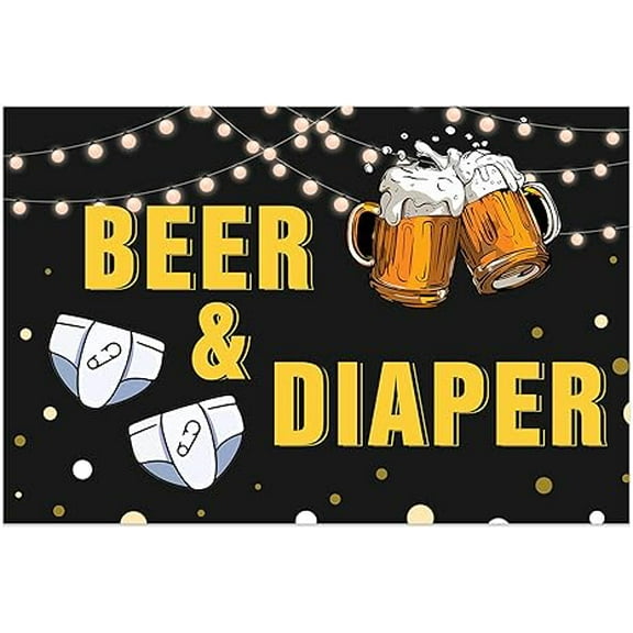 Beer and Diaper Backdrop Black and Gold - Beer and Diaper Baby Shower Decorations, Diaper Bear Themed Pregger Kegger Party Supplies