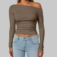 thumbnail image 2 of larppty Womens Off Shoulder Tops Long Sleeve Going Out Basic Shirts Cute Y2K Fall Trendy Fashion 2025 (Brown, XL), 2 of 7