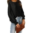 thumbnail image 3 of Seyurigaoka Women's Plus Size Blouse, Solid Color O-Neck Balloon Long Sleeve Jacquard Tops Pullover, 3 of 5