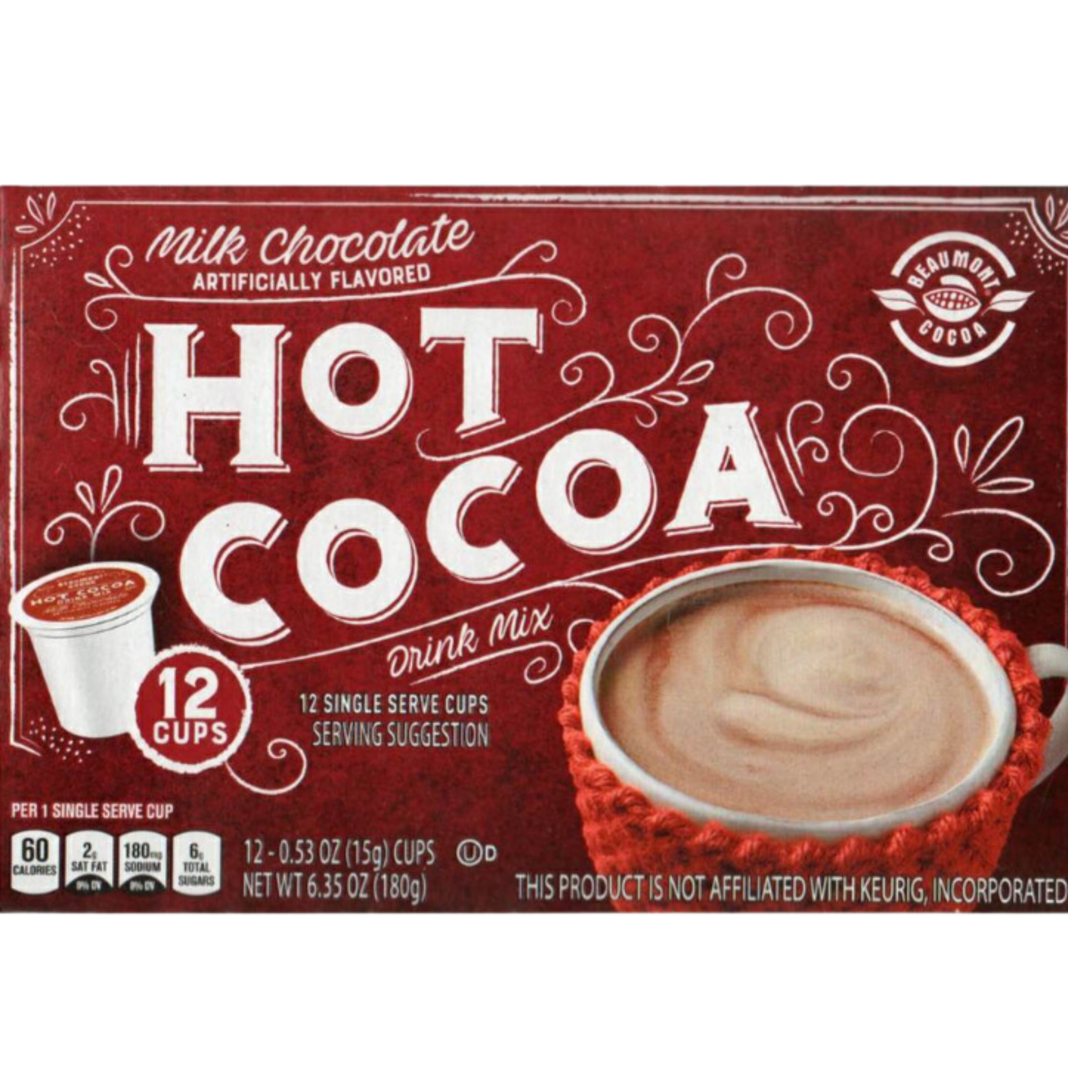 JSC Beaumont Milk Chocolate Hot Cocoa K Cups 12 Single Serve Cups 6