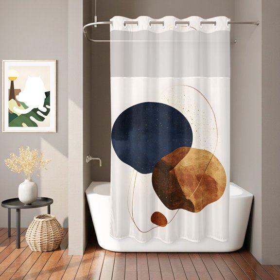 Watercolor Circles Shower Curtain, Color Block Waterproof No Hooks Bath Shower Curtain with See Through Top Window for Bathroom Bathtub 36x72in