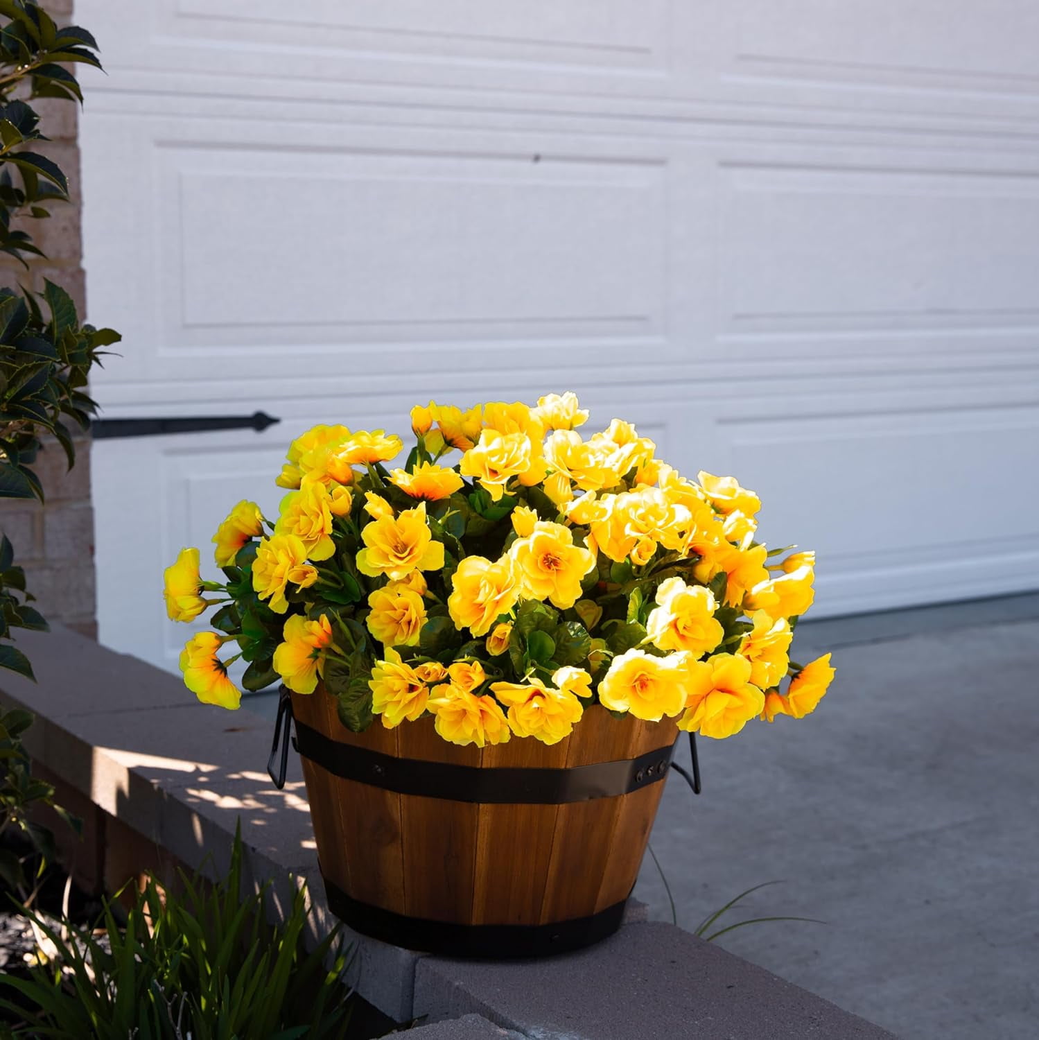 Artificial Fake Outdoor Flowers Plants for Spring Home Decoration, Faux Silk Red Camellia UV Resistant Realistic Look Real for Planter Outside Front Door Porch Patio Balcony, 3 Bundles