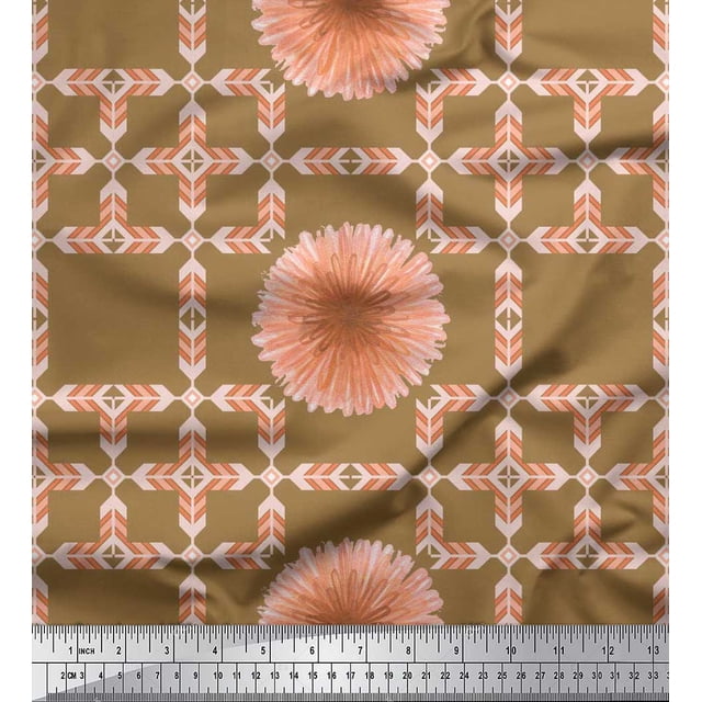 Soimoi polyester Crepe Fabric Artistic Flower & Arrow African Print Sewing Fabric Yard 52 Inch Wide