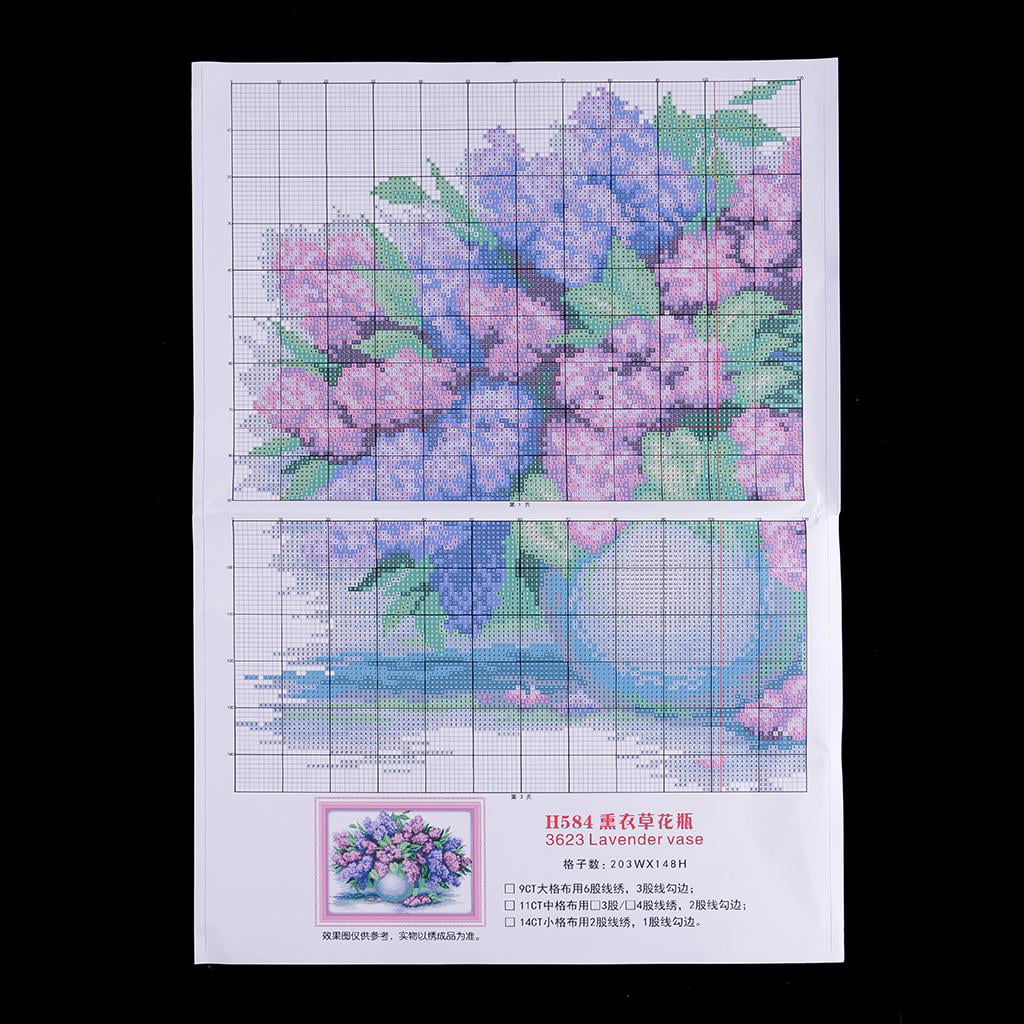 Lavender Vase SM SunniMix Stamped Cross Stitch Kits with Printed Pattern for Embroidery Art Cross-Stitching Lover 11CT 57x43cm