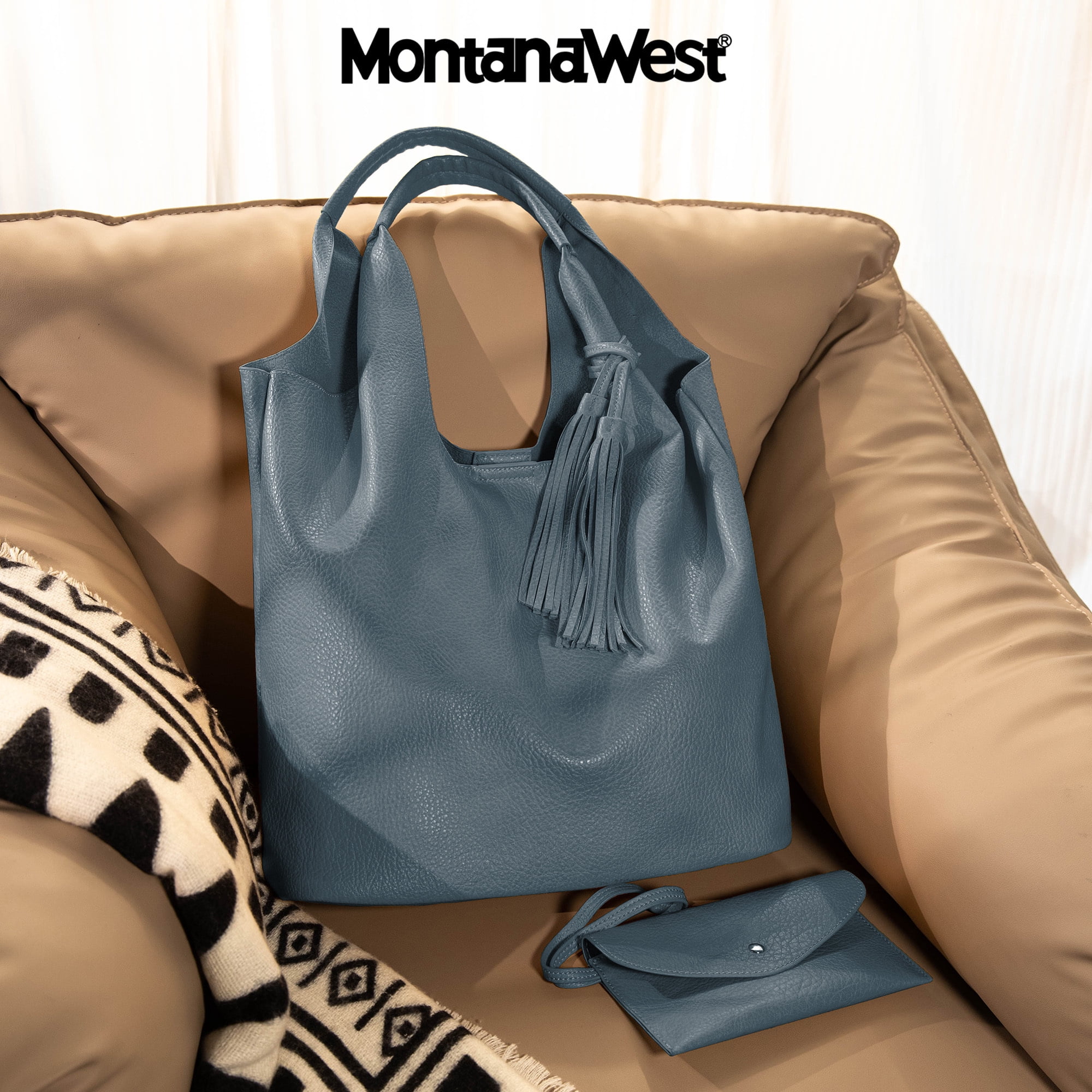 Montana West Slouchy Hobo Bags for Women Soft Designer Shoulder Purses Ladies Top Handle Handbag, Jean