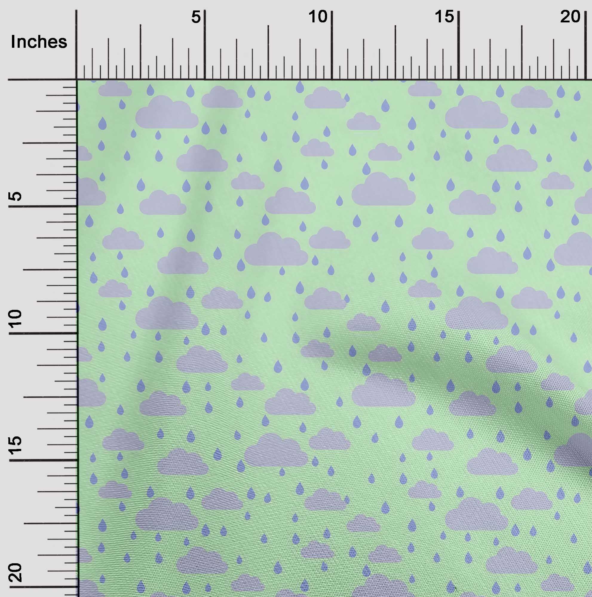oneOone Cotton Poplin Fabric Raindrop & Clouds Nature Printed Fabric 1 Yard 42 Inch Wide