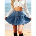 thumbnail image 5 of Blue Womens Medium Wash Denim Pleated High Waist Mini Skirt With Pockets, 5 of 11
