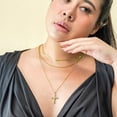 thumbnail image 3 of Collares Chapados en oro amarillo JeenMata Paquete Múltiple 3 collares triple capa colgante cruz halo deslumbrante, 3 of 5