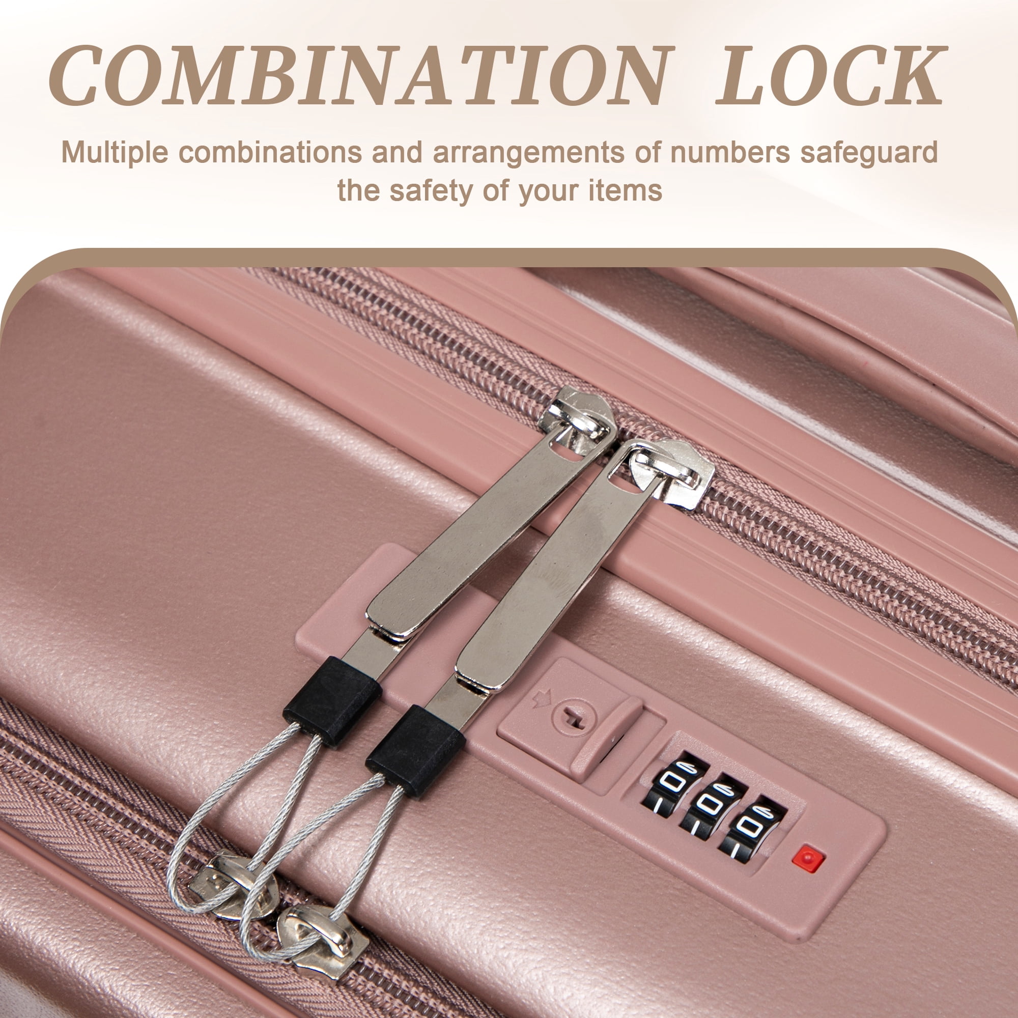 Alvantor 2 Piece Spinner Luggage Set, ABS Hardshell Front Opening Suitcase Set with Combination Lock and Cosmetic Case,14"/20" Champagne