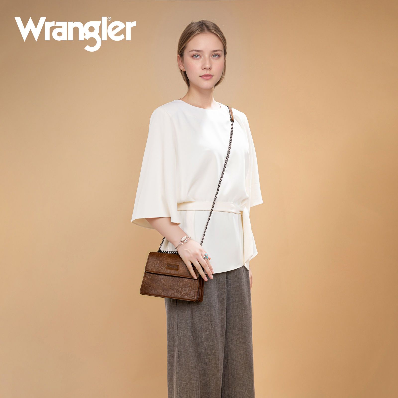 Wrangler Crossbody Purse for Women Shoulder Bag Vintage Wallets with Chain Strap, Brown