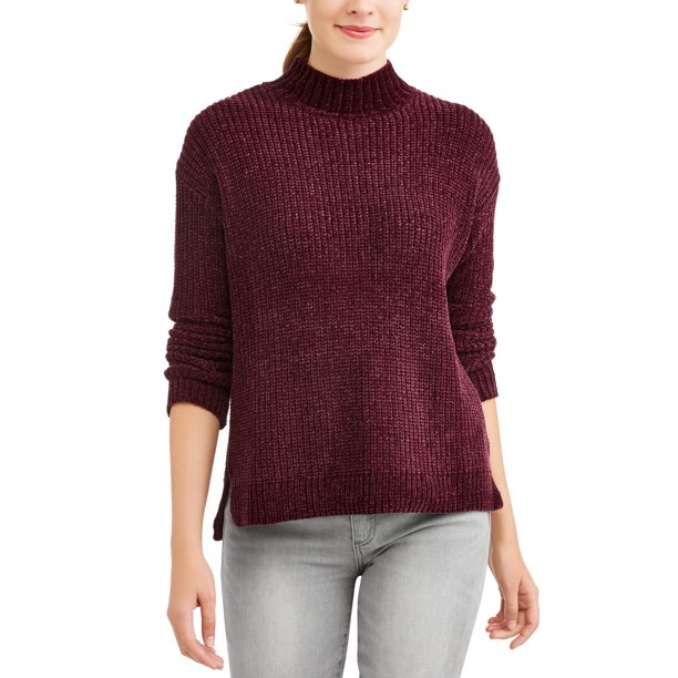 Time And Tru Womens Mock Neck Chenille Sweater 7125